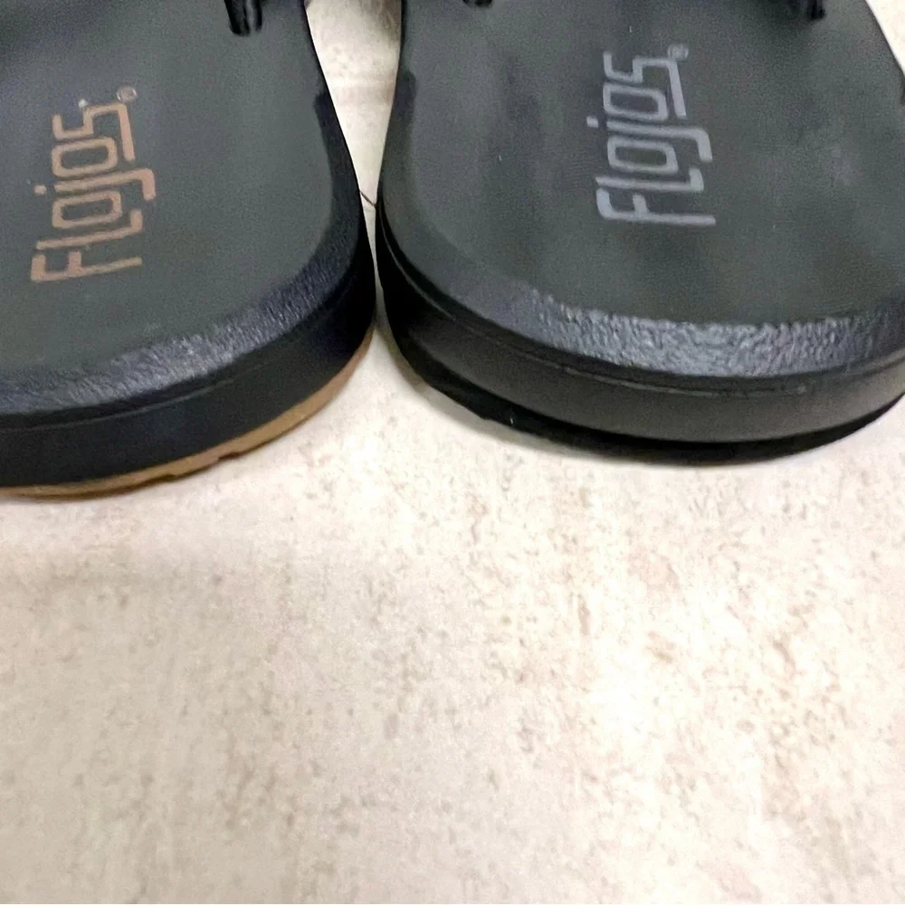 Flojos Men's Memory Foam Flip Flop Sandals BLACK/BROWN size 9M leather.